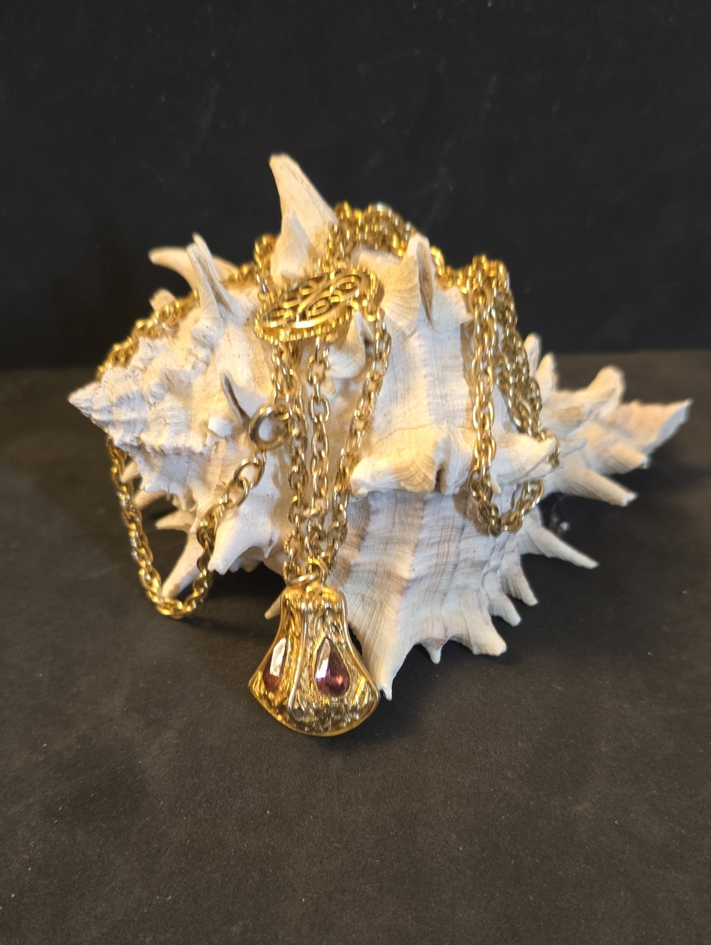 Long Gold-Tone Necklace with Purple Accent Stones Renaissance Cosplay